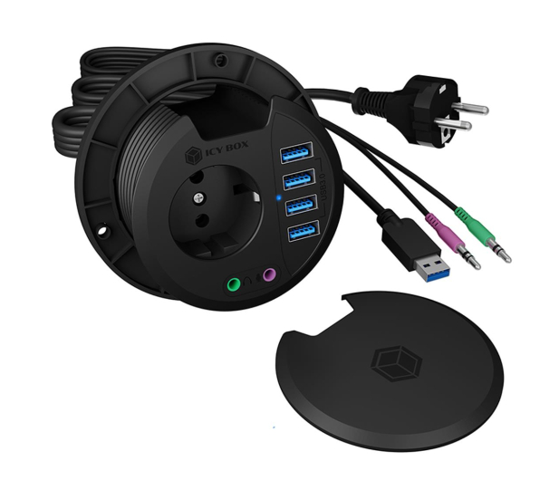 ICY BOX Hub biurkowy 4 portowy z gniazdem Schuko IB-HUB1430 - 1275341 - zdjęcie